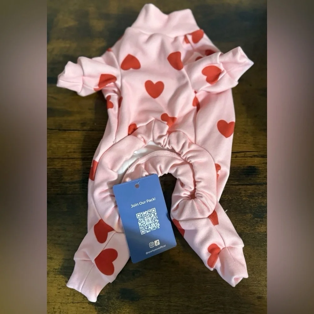 Pink Heart Print Dog Pajamas